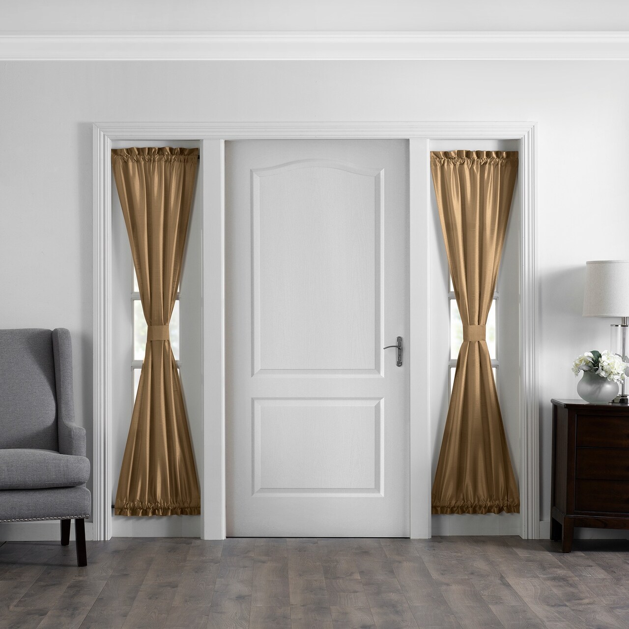 Threadmade Home Colette Faux Silk Side Door Window Panel, Gold - 28"W x 72"L
